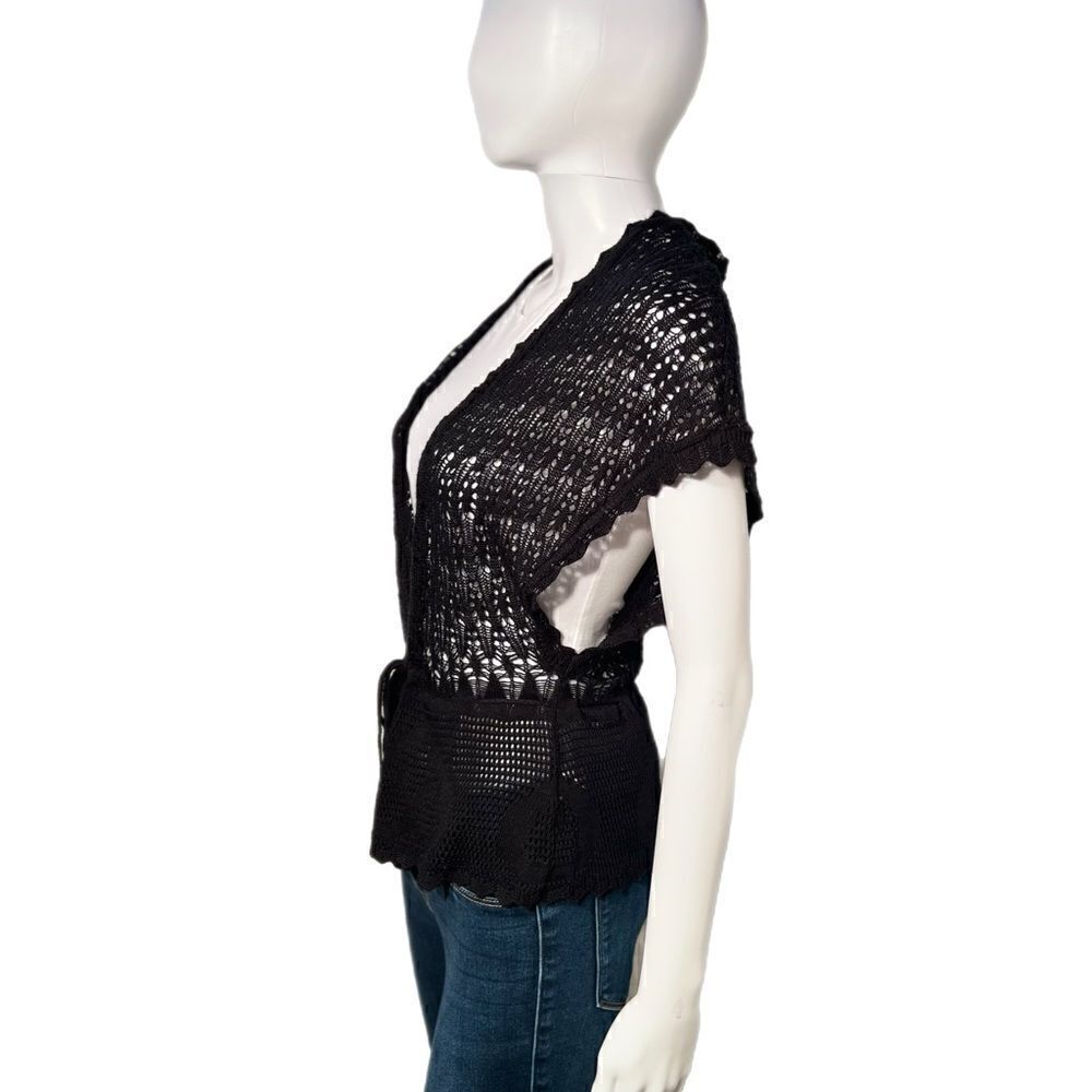 Crochet Knit Drop Waist Drawstring Cardigan - Picture 6 of 11